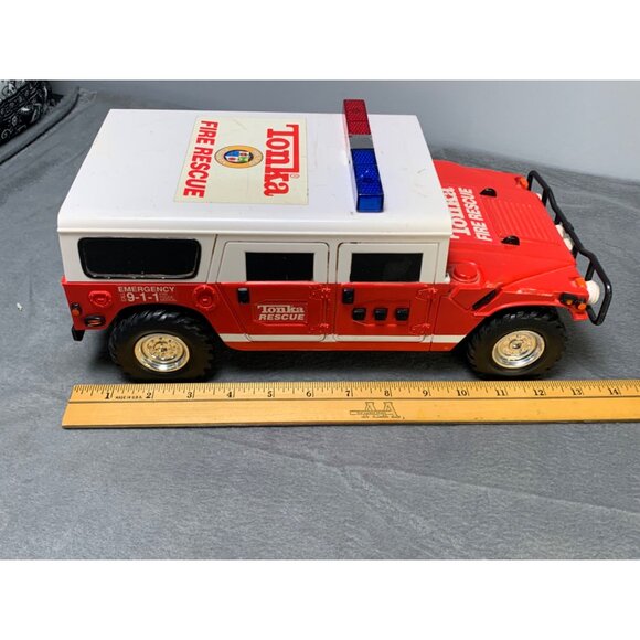 Tonka Fire Rescue Hummer Vehicle 2000s Vintage Red & White with Lights Sounds - Picture 8 of 10